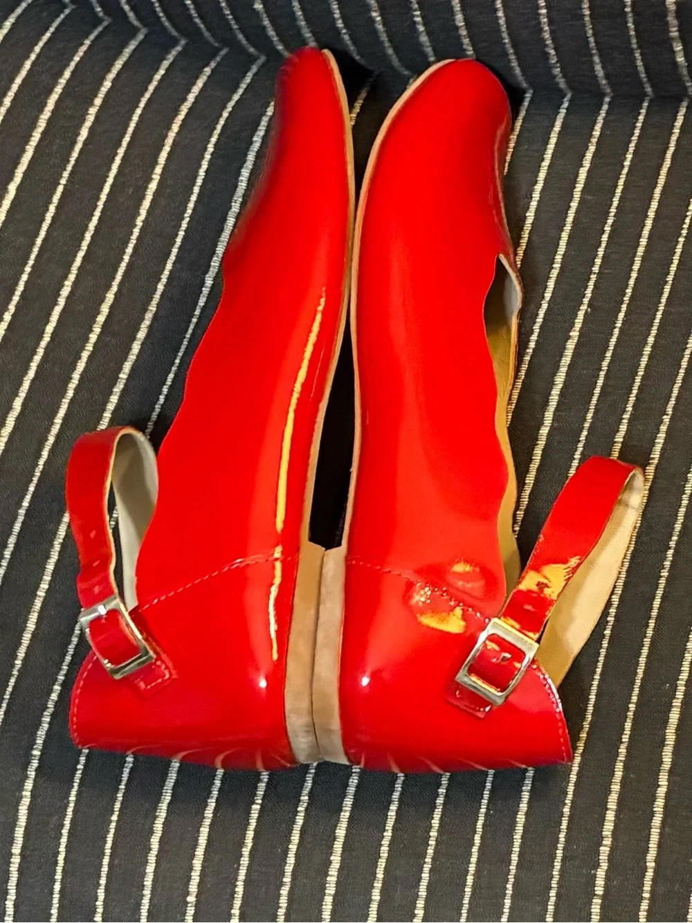 Elephantito Size 5 Big Girls Shiny Red Patent Leather Flats with Ankle Straps